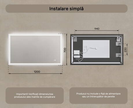 Oglindă dreptunghiulară de baie cu iluminare LED 120x70 cm #8