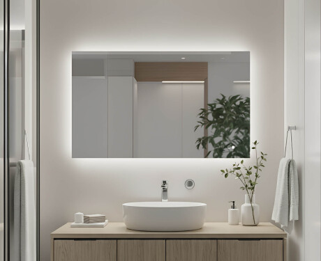 Oglindă dreptunghiulară pentru baie cu iluminare LED 80x60/60x80 cm, culori duale, comutator tactil, covoraș de încălzire