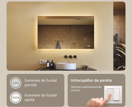 Oglindă dreptunghiulară pentru baie cu iluminare LED 80x60/60x80 cm, culori duale, comutator tactil, covoraș de încălzire #3