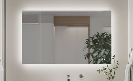 Oglindă dreptunghiulară pentru baie cu iluminare LED 80x60/60x80 cm, culori duale, comutator tactil, covoraș de încălzire