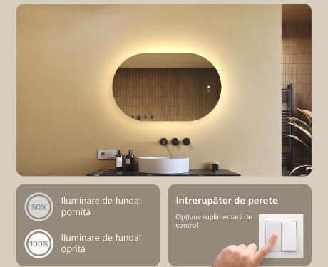 Oglindă ovală cu iluminare LED 80x50/50x80 cm, culori duale, comutator tactil, covoraș de încălzire #4