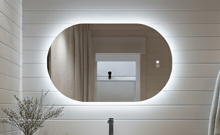 Oglindă ovală cu iluminare LED 80x50/50x80 cm, culori duale, comutator tactil, covoraș de încălzire