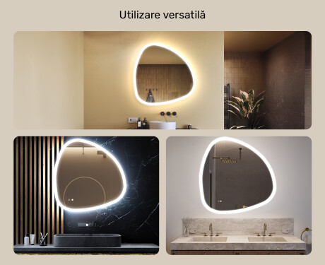 Oglindă neregulată cu iluminare, 94×94 cm, culoare duală, comutator tactil, saltea încălzitoare #2