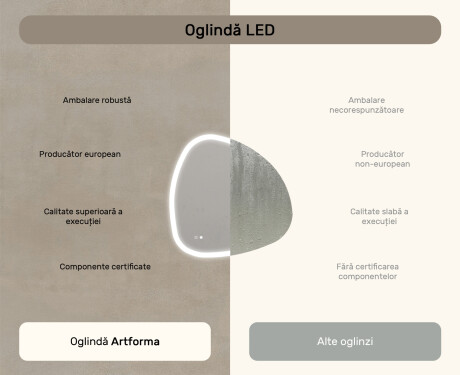 Oglindă neregulată cu iluminare, 94×94 cm, culoare duală, comutator tactil, saltea încălzitoare #7