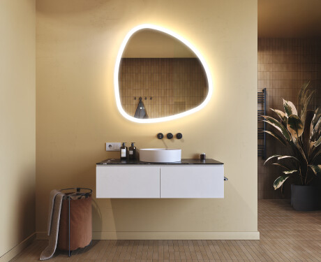 Oglindă neregulată cu iluminare, 94×94 cm, culoare duală, comutator tactil, saltea încălzitoare #9