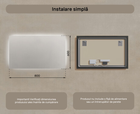Oglindă de baie iluminată 60x80/80x60 cm cu lumină neutră 4500K #6