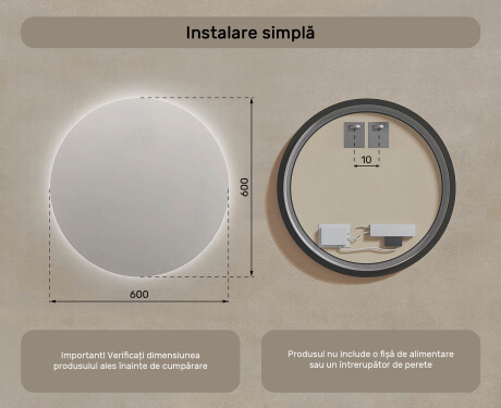 Oglindă rotundă de baie iluminată 60 cm cu lumină neutră 4500K #6