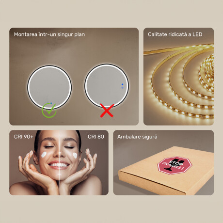 Oglindă rotundă cu iluminare LED - 60/80 cm într-o ramă argintie din aluminiu #7