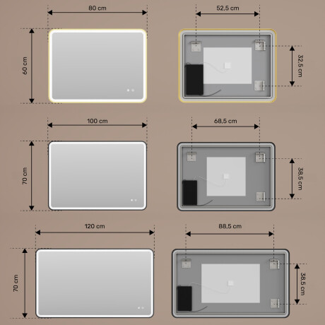 Oglindă cu colțuri rotunjite și iluminare LED într-o ramă neagră din aluminiu #3