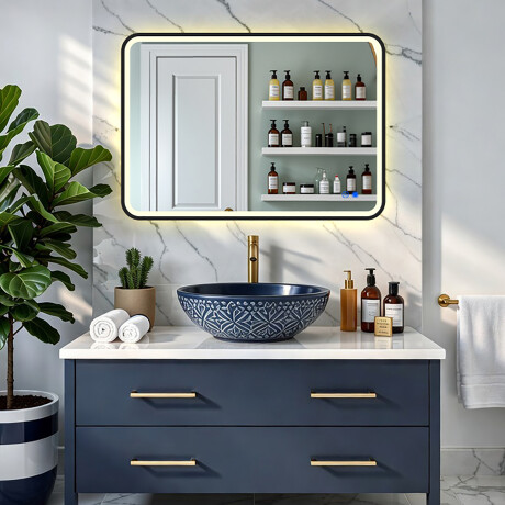 Oglindă cu colțuri rotunjite și iluminare LED într-o ramă neagră din aluminiu #8