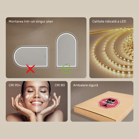 Oglindă neregulată cu iluminare LED într-un cadru din aluminiu negru #7