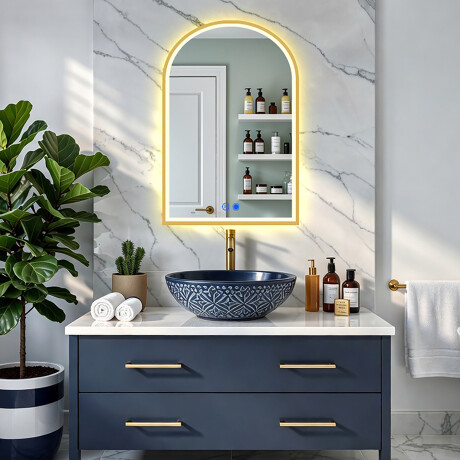 Oglindă LED cu formă neregulată, cu ramă din aluminiu aurie #8