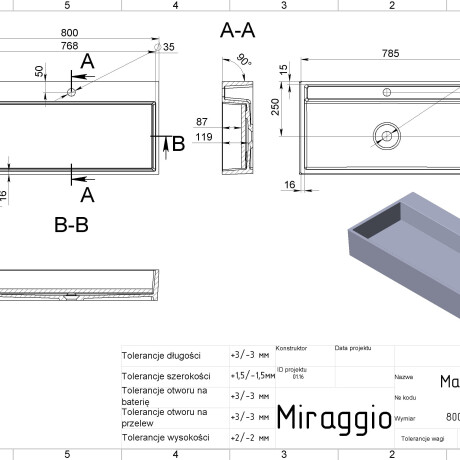 Chiuvetă MARES 800 MATT #1