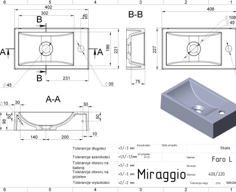 Chiuvetă FARO L MIRASOFT