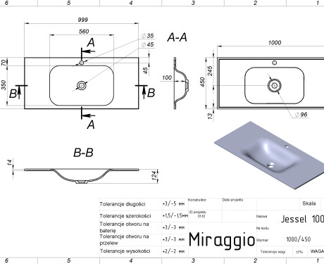 Chiuvetă JESSEL 1000 MIRASOFT