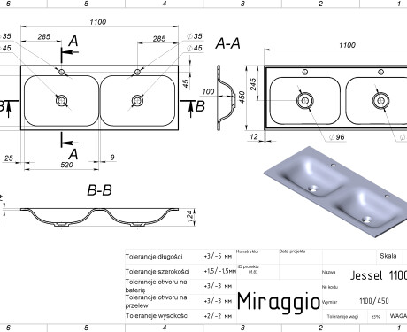 Chiuvetă JESSEL 1200-2 MIRASOFT
