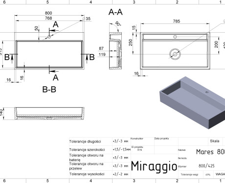 Chiuvetă MARES 800 MIRASOFT