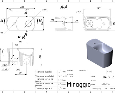 Chiuvetă HELIX R MIRASOFT