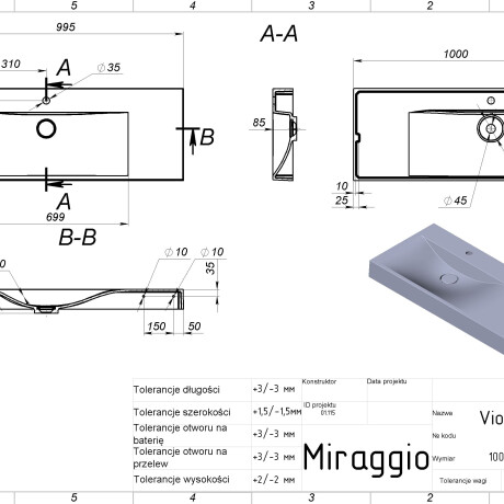 Chiuvetă VIOLA 1000 L MIRASOFT #1
