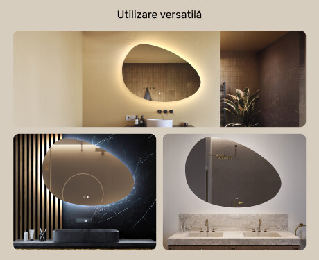Oglindă neregulată cu iluminare, 114×84 cm, culoare duală, comutator tactil, saltea încălzitoare #2