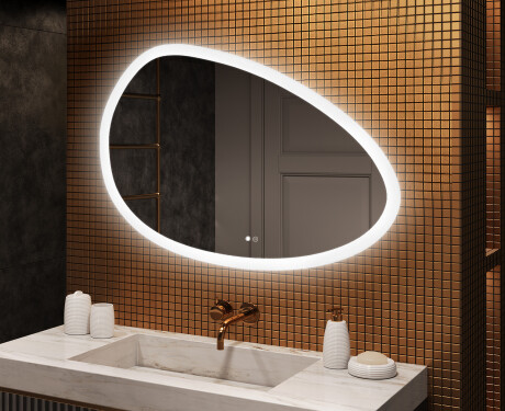Oglindă neregulată cu iluminare, 114×84 cm, culoare duală, comutator tactil, saltea încălzitoare