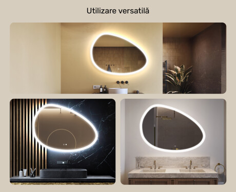 Oglindă neregulată cu iluminare, 114×84 cm, culoare duală, comutator tactil, saltea încălzitoare #2