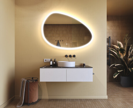 Oglindă neregulată cu iluminare, 114×84 cm, culoare duală, comutator tactil, saltea încălzitoare #9