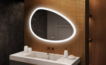 Oglindă neregulată cu iluminare, 114×84 cm, culoare duală, comutator tactil, saltea încălzitoare