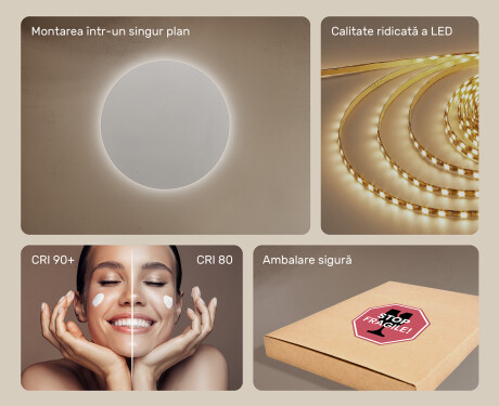 Rotunda oglinzi moderne baie cu leduri 70cm cu lumină LED rece 7000K, lumină caldă 3000K sau lumină neutră 4500K #5