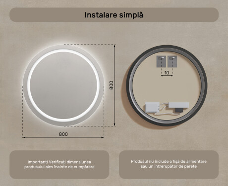 Rotunda oglinzi moderne baie cu leduri 80cm cu lumină LED rece 7000K, lumină caldă 3000K sau lumină neutră 4500K #7