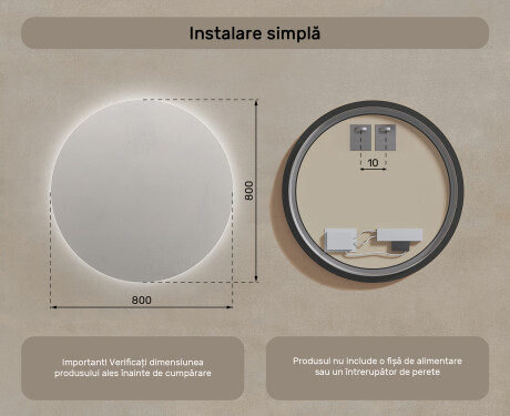 Rotunda oglinzi moderne baie cu leduri 80cm cu lumină LED rece 7000K, lumină caldă 3000K sau lumină neutră 4500K #7
