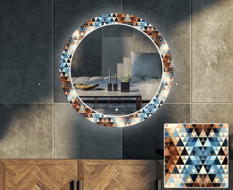 Rotunda oglinda LED decorativa perete salon - Color Triangles #1