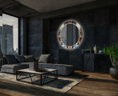 Rotunda oglinda LED decorativa perete salon - Color Triangles #12
