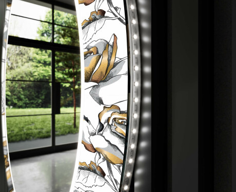 Oglinda cu LED rotunda decorativa perete hol - Golden Flowers #11
