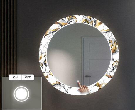 Oglinda cu LED rotunda decorativa perete hol - Golden Flowers #4