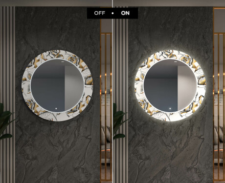 Oglinda cu LED rotunda decorativa perete hol - Golden Flowers #7