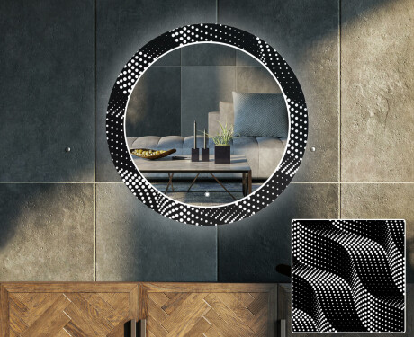 Rotunda moderna oglinzi decorative cu leduri perete salon - Dark Wave