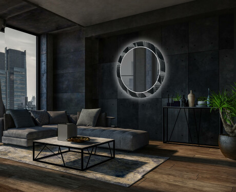 Rotunda moderna oglinzi decorative cu leduri perete salon - Dark Wave #12