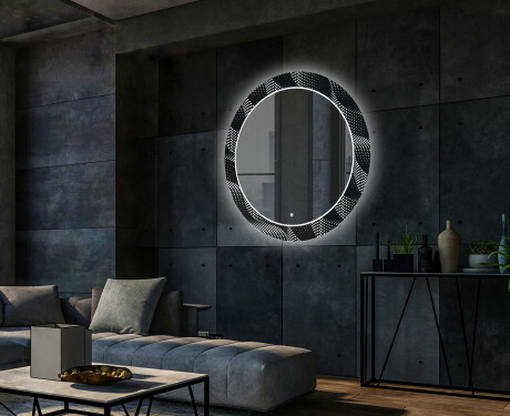Rotunda moderna oglinzi decorative cu leduri perete salon - Dark Wave #2