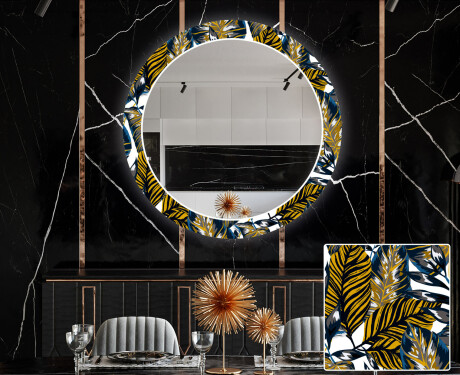 Rotunda moderna oglinzi decorative cu leduri pentru sala de mese - Colorful Leaves #1