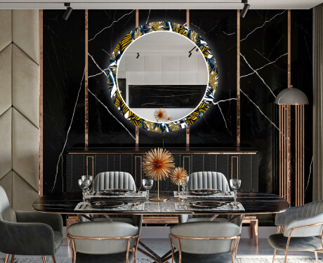 Rotunda moderna oglinzi decorative cu leduri pentru sala de mese - Colorful Leaves #12