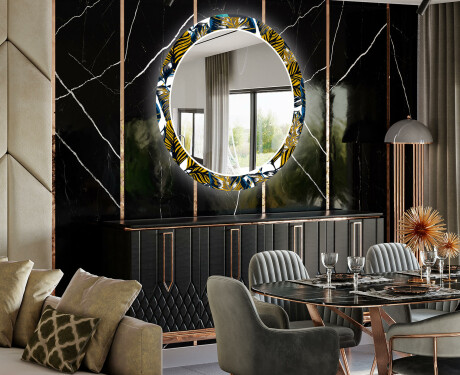Rotunda moderna oglinzi decorative cu leduri pentru sala de mese - Colorful Leaves #2