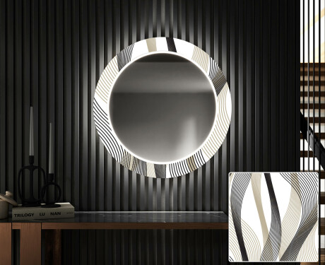 Oglinda cu LED rotunda decorativa perete hol - Waves #1
