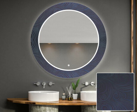Baie decoratiune rotunda oglinda cu LED moderna  - Blue Drawing