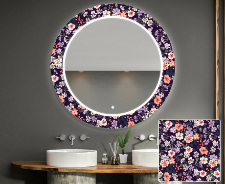 Baie decoratiune rotunda oglinda cu LED moderna - Elegant Flowers #1