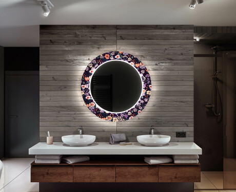 Baie decoratiune rotunda oglinda cu LED moderna - Elegant Flowers #12
