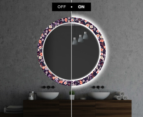 Baie decoratiune rotunda oglinda cu LED moderna - Elegant Flowers #7
