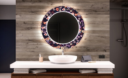 Baie decoratiune rotunda oglinda cu LED moderna - Elegant Flowers