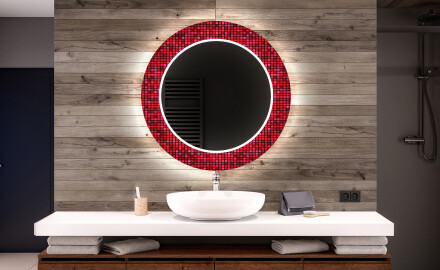 Baie decoratiune rotunda oglinda cu LED moderna  - Red Mosaic