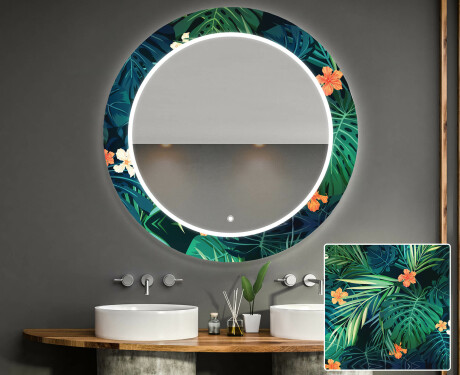 Oglindă rotundă decorativă cu iluminare de fundal pentru baie - Tropical #1